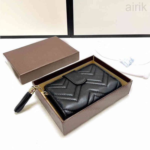 

2023 classic love wallet diamond bags leather luxury designer brand purses tassel decoration card holder 220325, Red;black