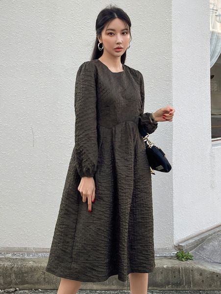 

dazy bishop sleeve textured smock dress t1of#, Black;gray