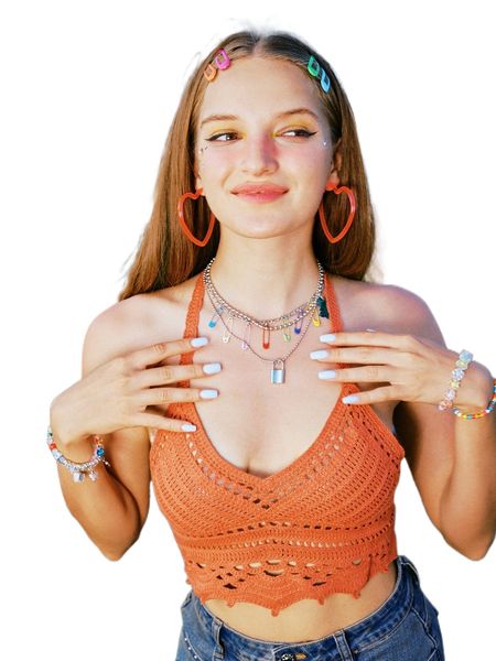 

romwe y2k revival solid hollow out halter knit i1gg#, White;black