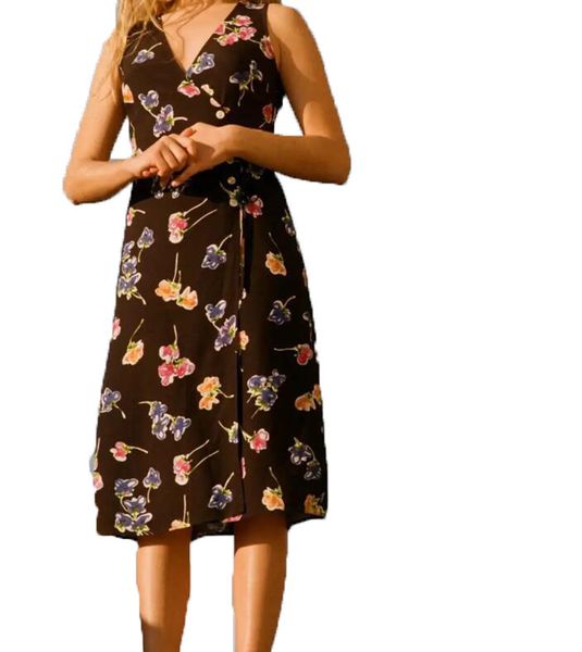 

women 25rou floral print lace up vest dress sundress, Black;gray