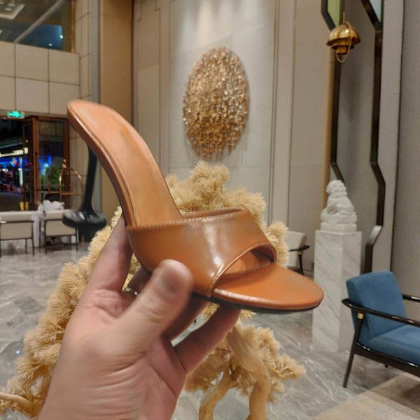 

leather women wear one word slippers high heels fashion 2022 summer new korean version of high sandals wine glass 8cm, Black