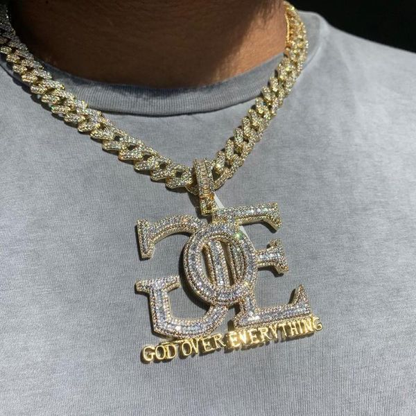 

chokers big heavy hip hop rock punk pendant necklace for men full iced out bling 5a baguette zirconia god over everything, Golden;silver