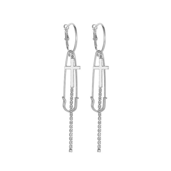 

dangle & chandelier lats hip hop vintage cross earring punk long tassel pin earrings for women circle earings brincos fashion jewelry, Silver