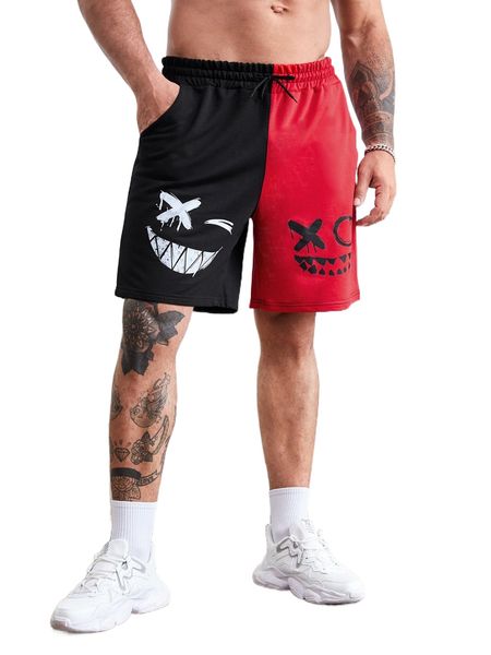 

extended sizes men expression print drawstring waist shorts 01qb#, White;black