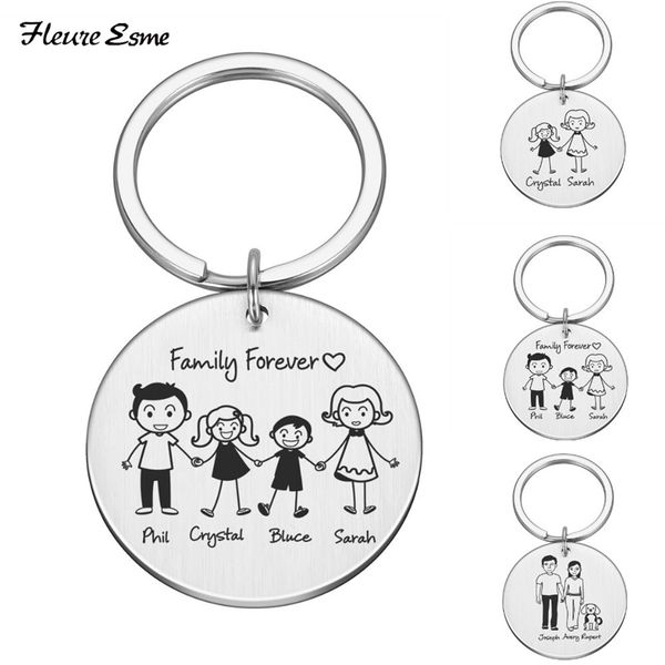 

personalized family gifts keychain custom mom dad daughter son pet key chain engraved stainless steel mother father kids keyring 220622, Silver