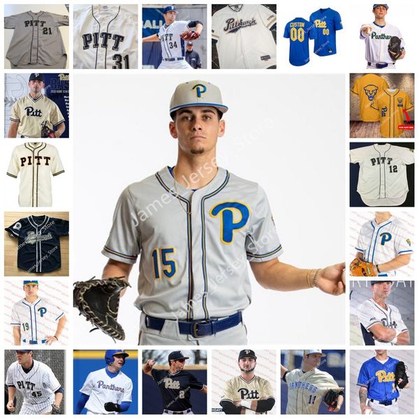 2022 NCAA Custom costurou Pitt Panthers Jersey de beisebol 1 Nico Popa 21 Kyle Hess 23 Ron Washington 45 Matt Gilbertson 27 Mitch Myers 32 Billy Corcoran 3 Sky Duff Jerseys