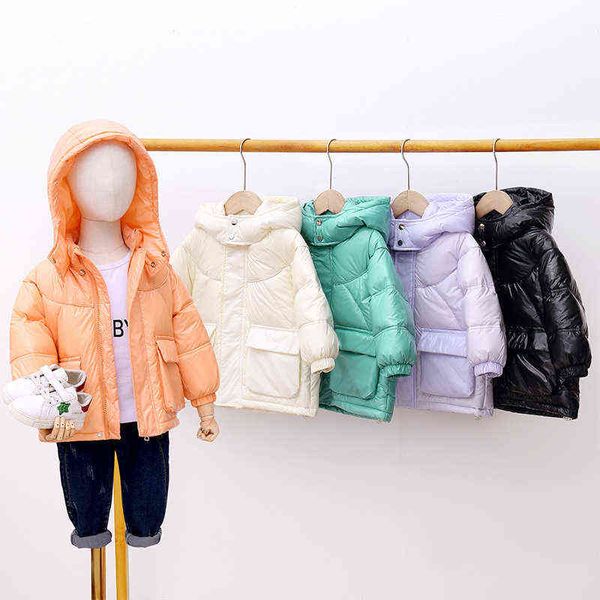 

winter boys girls white duck down parka kids solid hooded long sleeves warm snowsuit toddler waterproof jacket baby thick clothes j220718, Blue;gray