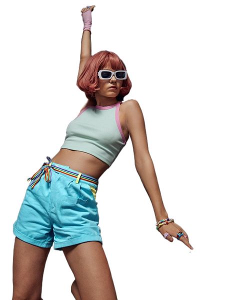 

x phozoho pocket patched roll hem belted shorts q3r0#, White;black