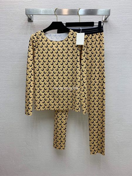 

women's two piece pants quality recommendation moon printed long sleeve bottoming shirt letter webbing elastic waist pants sports suit, White