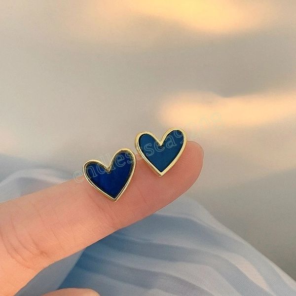 

fashion simple blue color heart stud earrings ins style korea trendy earrings for women cute elegant earring party jewelry gif, Golden;silver