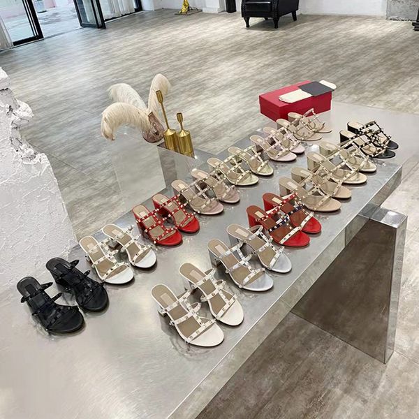 

fashion designer womens sandals high heels studded shoes slide platform slippers leather wedding party dress shoes 35-42, Black