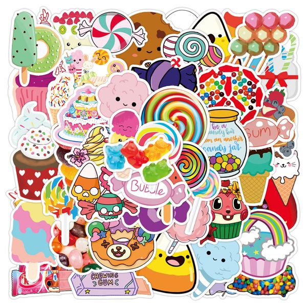 

50pcs lot cartoon sweets fruit lollipop cute stickers pack for kids water bottle car decals phone case notebook kawaii diy toys lapwall skat