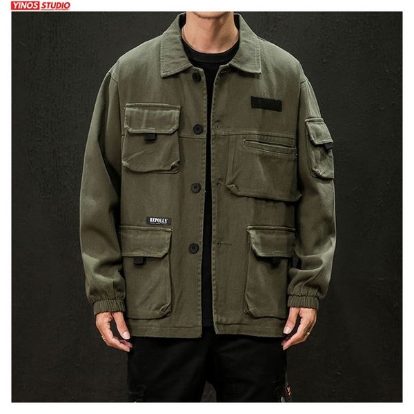 

dropshipping 2020 autumn japanese cargo coats male streetwear fashion overalls outdoor muliti pocket jacket lj201013, Black;brown
