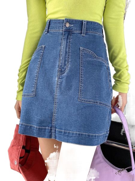 

dazy dual pocket denim skirt 832n#, Black