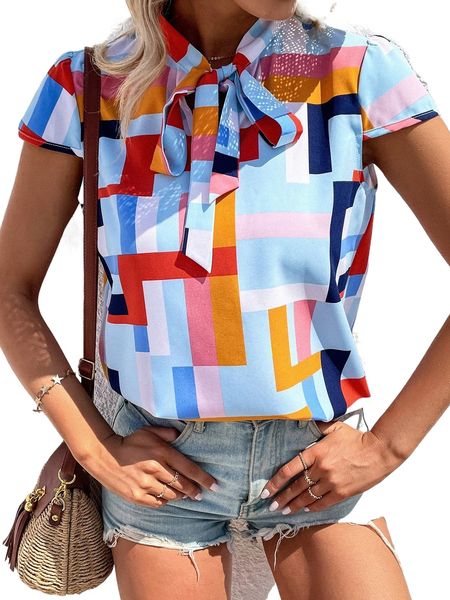 

g.eo print t.ie n.eck b.louse y9ow#, White