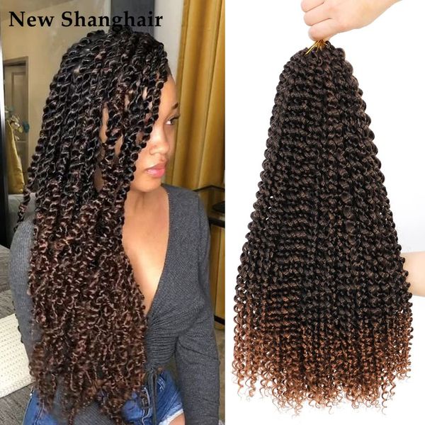 

18" passion twist crochet hair synthetic braiding hair extensions 22strands/pack pre-looped water wave fluffy ombre pre-twisted braids, Black