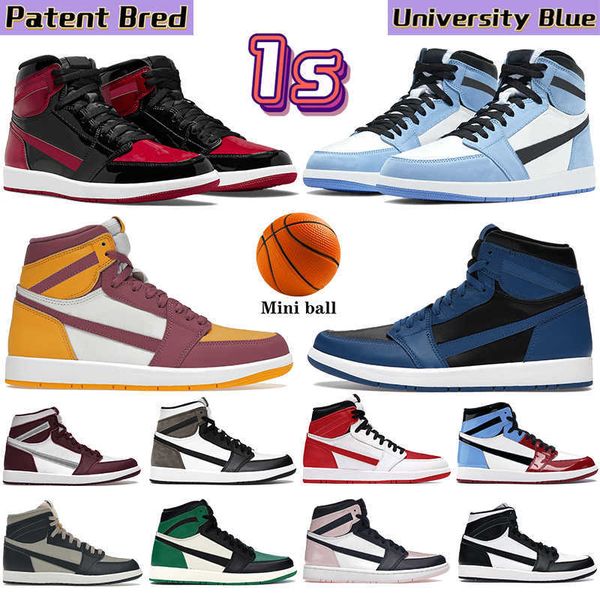 

2022 1 1s basketball shoes boots patent bred university blue brotherhood heritage dark mocha shattered backboard hyper royal gold top, Black