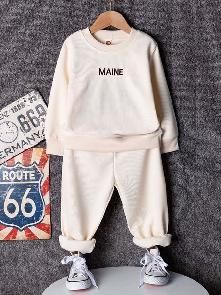 

toddler girls letter embroidery sweatshirt & sweatpants she, White