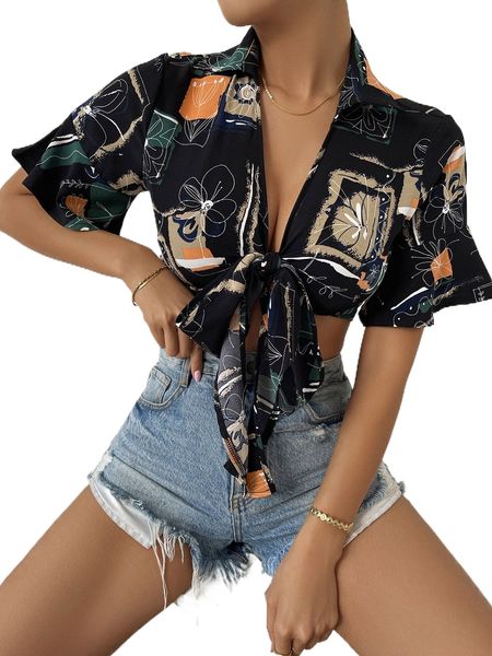 

t.ie f.ront f.loral g.raphic c.rop t.op 538p#, White