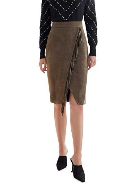 

motf premium suede fringe wrap skirt 08r1#, Black