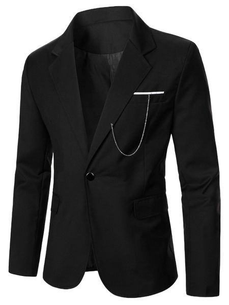 

men chain detail single button blazer 45qf#, White;black
