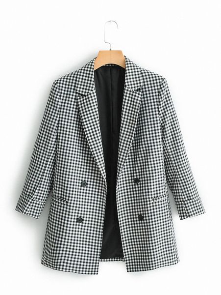 

lapel collar double breasted gingham blazer 73mu#, White