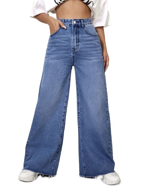 

high waist wide leg jeans 71fl#, Blue