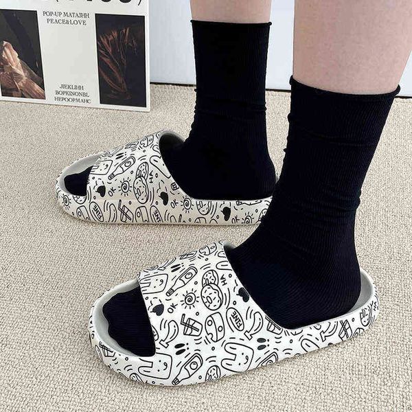 

slippers zapatillas de moda para mujer y hombre sandalias plataforma gruesa suave con estampado zapatos antideslizantes plaa hogar al 220324, Black