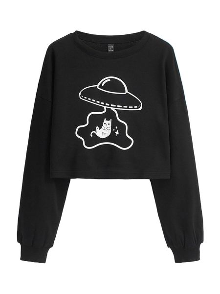 

x sun press studio drop shoulder cartoon graphic pullover w7ia#, Black
