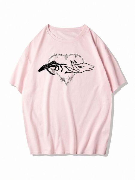 

romwe guys hand skeleton & heart print tee r0fq#, White;black