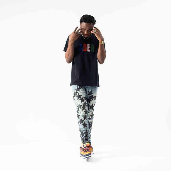 

amirs mens jeans designer fog amirs high street fashion brand covered with stars pasted skin pentagram patched skin holes washing water yuw, Blue