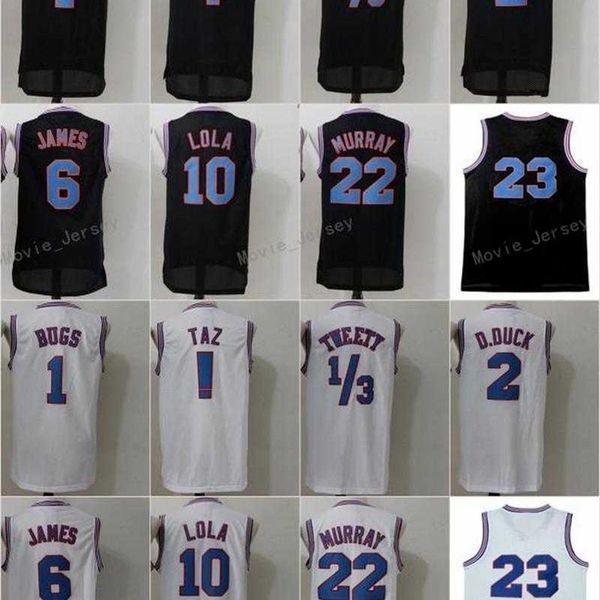 

sjzl98 space jam jersey movie tune squad looney daffy duck bill murray lola bugs bunny taz tweety michael lebron james basketball curry blac, Black