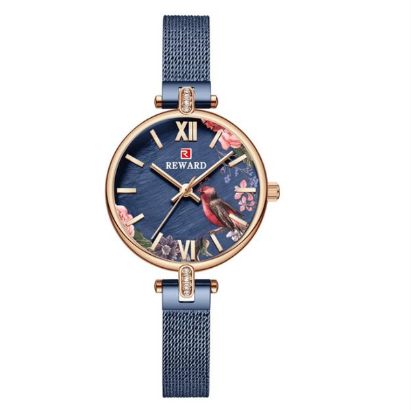 

elegant charming reward quartz ladies watch fresh glaring watches flowers and birds dial womens ins style mineral glass wristwatch2292, Slivery;brown
