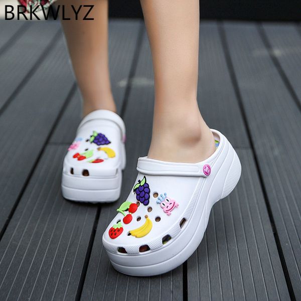 

summer women clogs platform garden sandals cartoon fruit slippers slip on for girl beach shoes fashion slides outdoor, Black