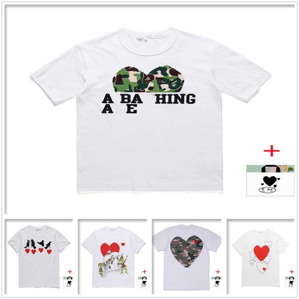 

men t shirt women t shirts high-quality tee japanese cotton short-sleeved embroidered red heart big love print smiley face couple bottoming, White;black