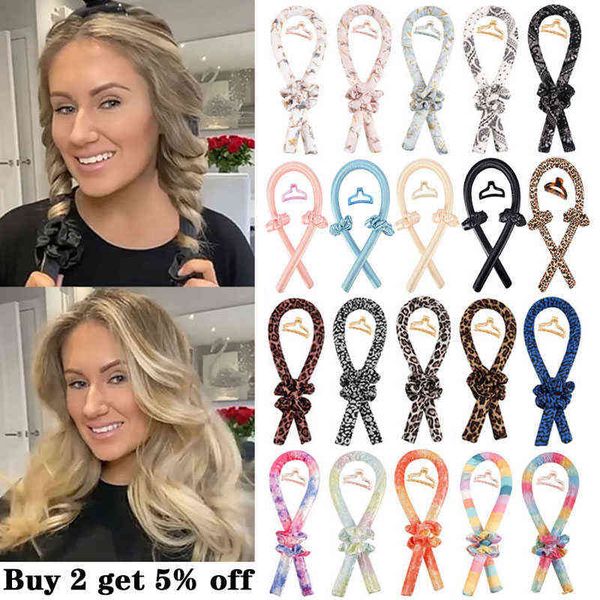 

hair curler slik satin heatless headband for women wrap ribbon girls scrunchies headwear accessories curl bar 220304