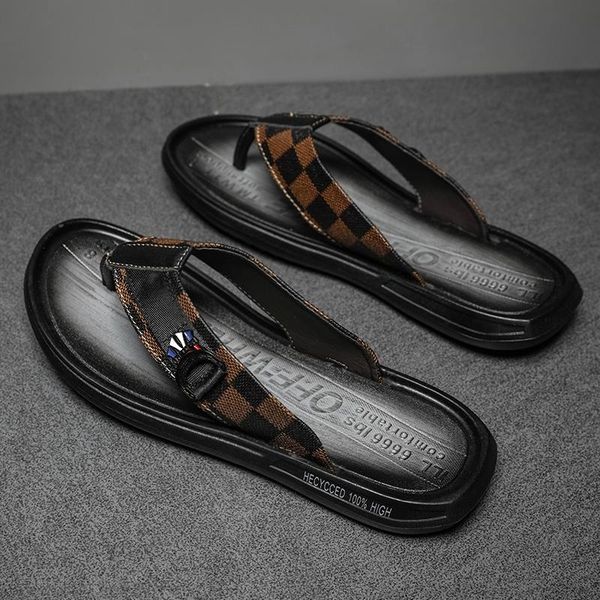 

luxury grid pattern slippers genuine leather designer rubber slide sandal floral brocade slipper men black white non-slip gray g