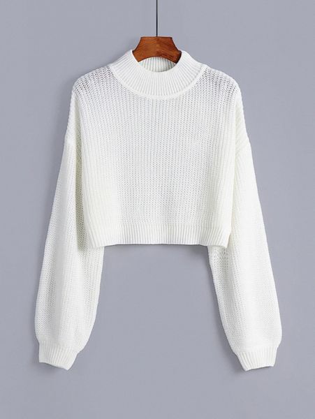 

solid ribbed knit drop shoulder sweater b3iu#, White;black