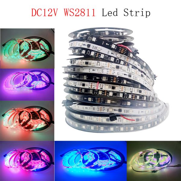 WS2811 5050 RGB LED endereçável tiras de pixels Luz de cores completas faixa LED Ribbon flexível Le D Tape 1 IC Controle 3 DC12V