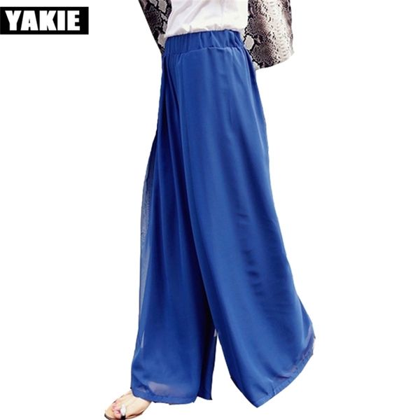 

plus size 6xl women chiffon wide leg pants capris summer leggings black blue ladies trousers loose pants pantlone femme 210412, Black;white