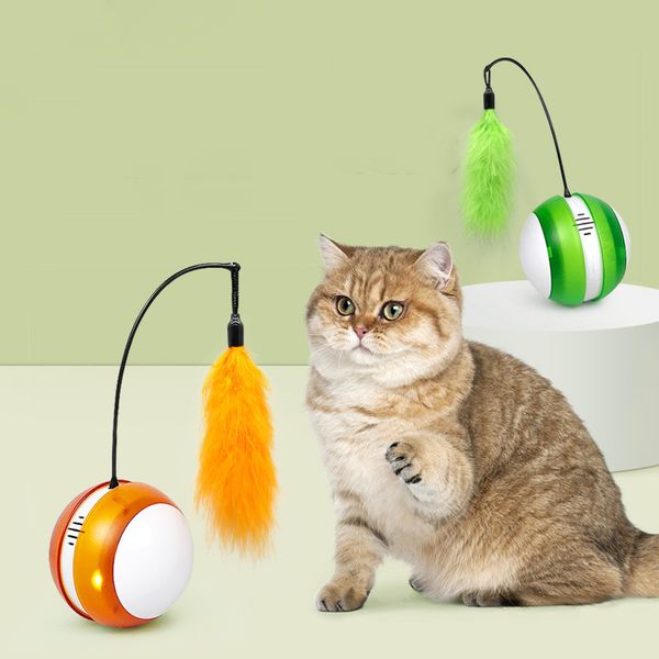 Forniture per animali domestici Bicchiere Automatico Divertente Gatti Palla Giocattolo Elettrico Piuma Self-Hi Cat Stick Cat Toys
