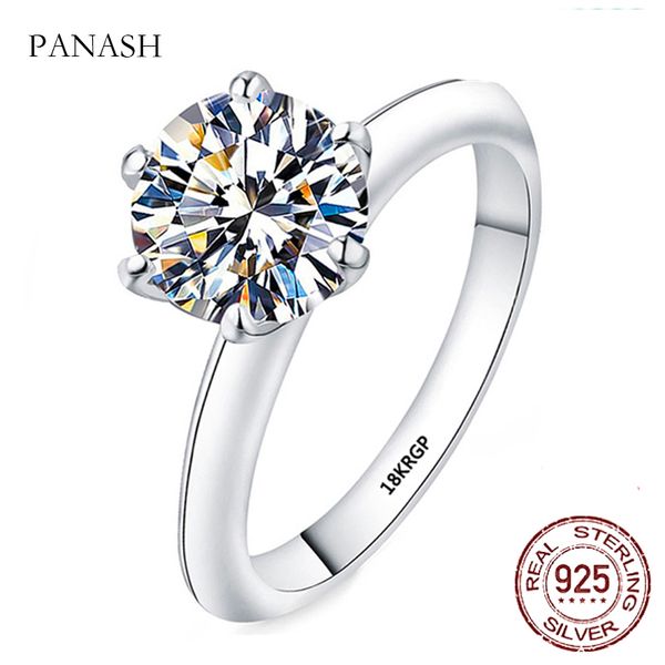 

panash have certificate luxury brand 18k white gold color solitaire 2.0ct zirconia diamond wedding band rings for women, Slivery;golden
