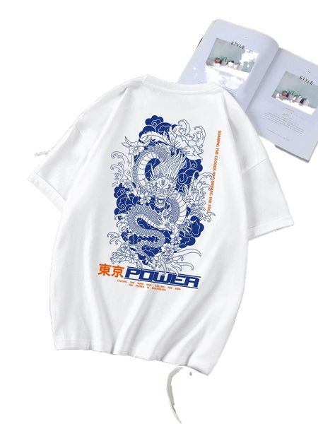 

men dragon & letter graphic tee 92uh#, White;black