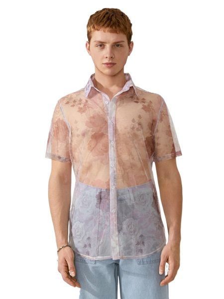 

men random floral print organza shirt without tee q2np#, White;black