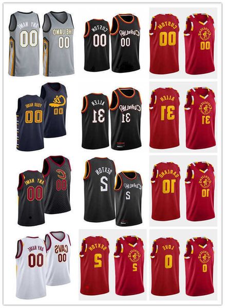 

75th custom jersey cleveland''cavaliers''men women youth kevin 0 love collin 2 sexton darius 10 garland jarrett 31 allen, Black;red