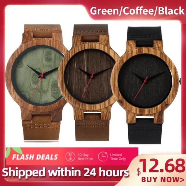Orologi da polso 2022 Top regalo quadrante nero/caffè/verde orologio in legno di bambù naturale uomo donna orologio in legno in vera pelle uomo ora Reloj De Mader