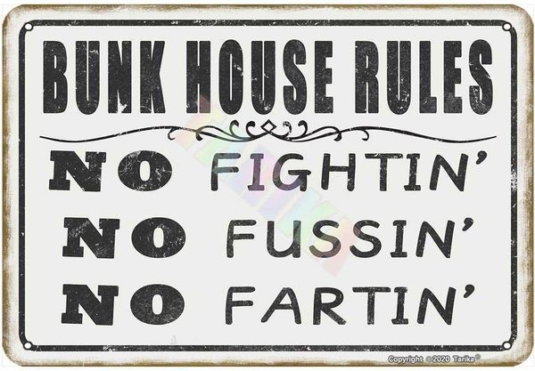 

bunk house rules for home,outdoor,farmhouse,club,pubs,man cave metal vintage tin sign wall decoration 12x8 inches