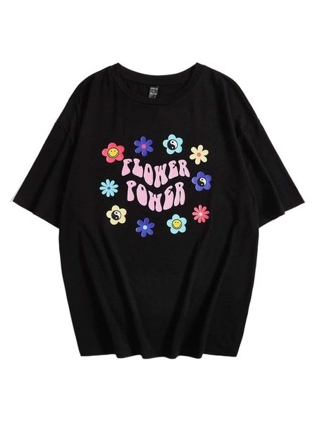 

x stick together co floral & letter graphic tee 55aq#, White