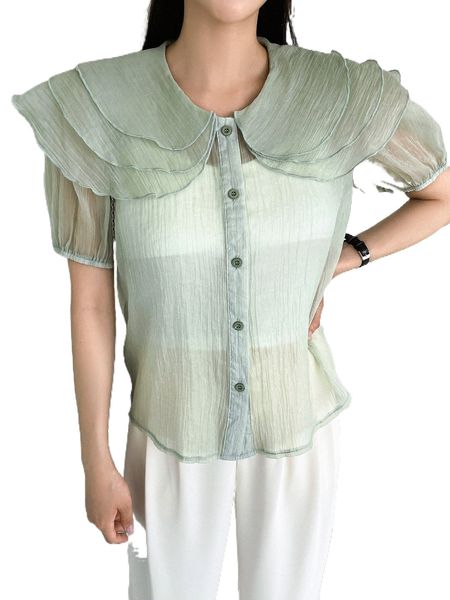 

dazy statement collar puff sleeve blouse without bra u96i#, White
