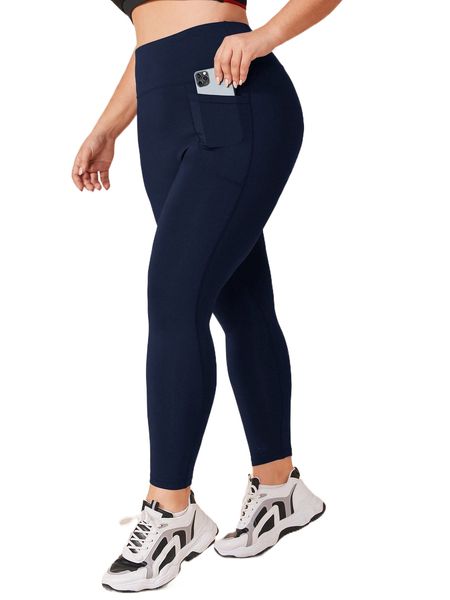

plus four-way stretch sports leggings with phone pocket y1le#, Black